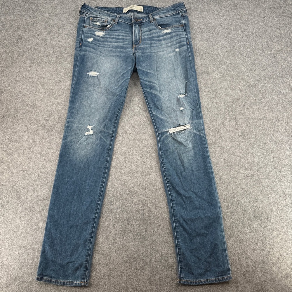 Y2K Abercrombie & Fitch Jeans Womens 10R Straight Blue Distressed EUC